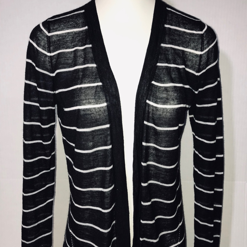 Ann Taylor LOFT Black White Striped Cardigan Small
